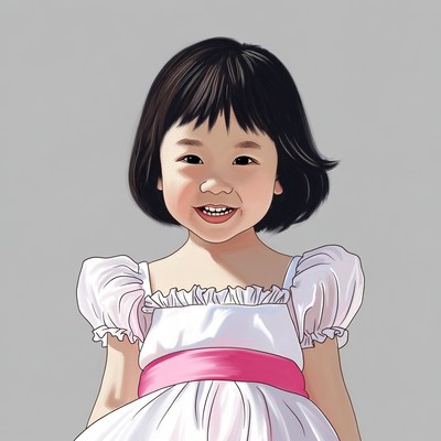 Asian girl smiling in white dress