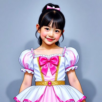 Asian girl in pink princess dress