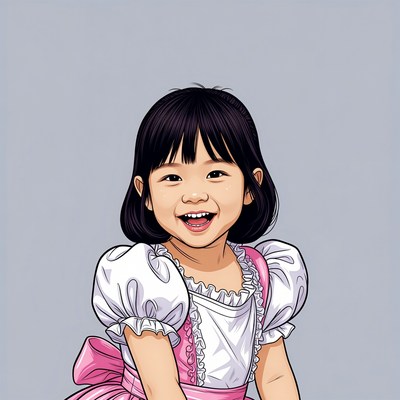 Smiling Asian girl in pink dress