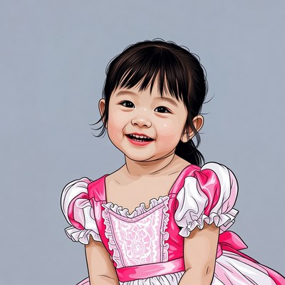 Asian girl in pink dress smiling