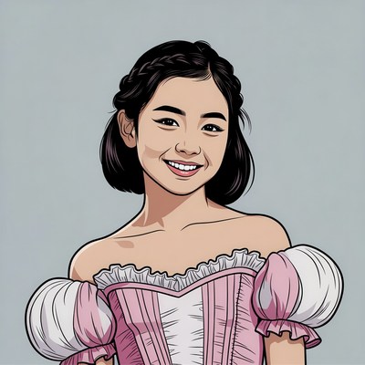 Asian girl in pink off-shoulder dress