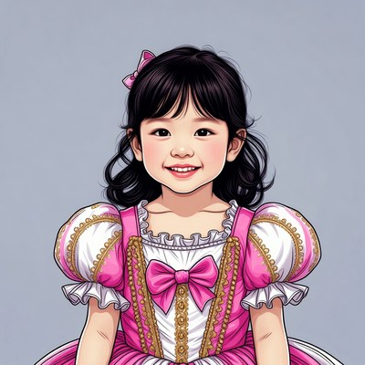 Asian girl in pink princess dress