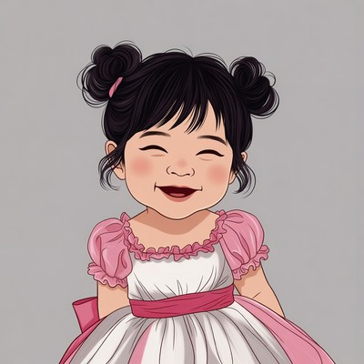 Asian girl smiling in pink dress