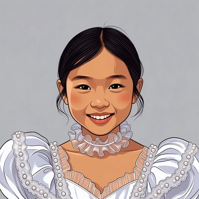 Asian girl in white lace dress