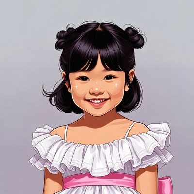 Asian girl with pigtails smiling