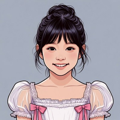 Asian girl smiling in lace dress