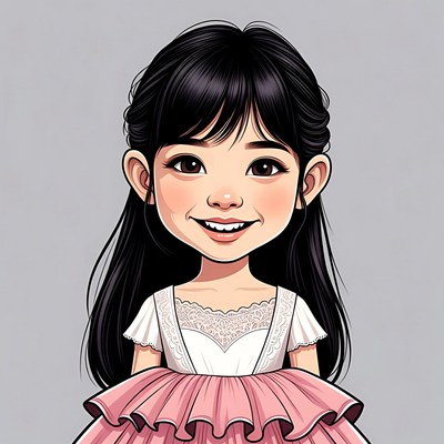 Asian girl smiling in pink dress