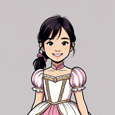 Asian girl in pink princess dress