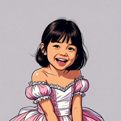 Asian girl in pink ballerina dress