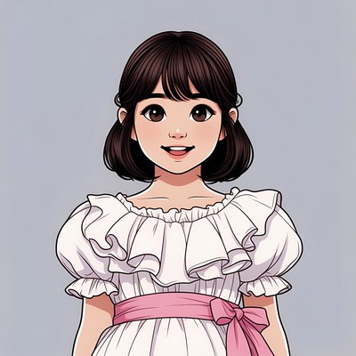 Anime girl in white frilly dress