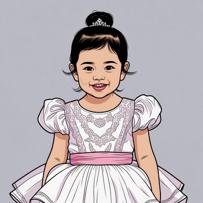 Asian girl in white lace dress