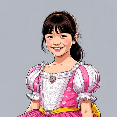 Asian girl in pink princess dress