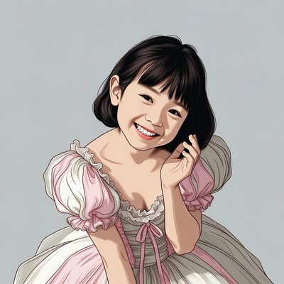 Smiling Asian girl in pink dress