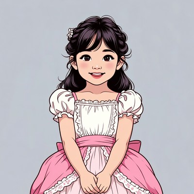 Asian girl in pink dress smiling