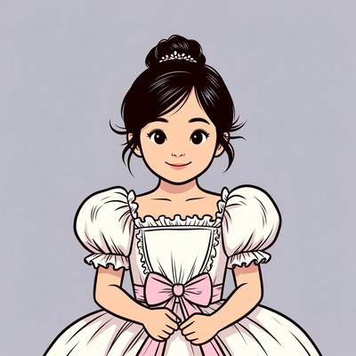 Asian girl in white pink dress