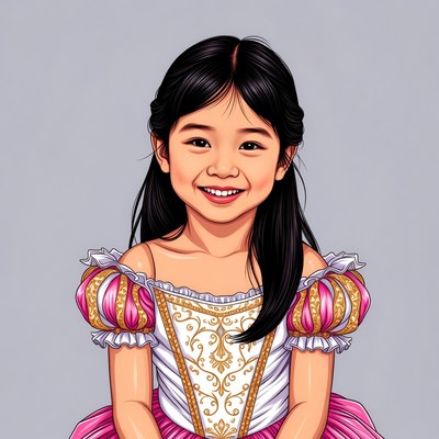 Asian girl in pink princess dress