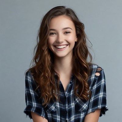 Smiling girl with wavy brown hair