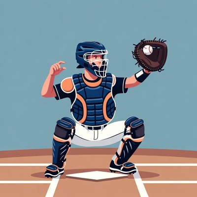 Baseball catcher in catching stance