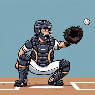 Cartoon baseball catcher catching ball
