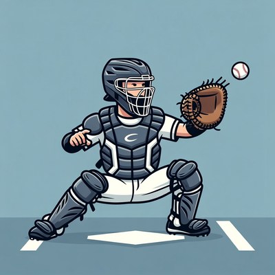 Cartoon Baseball Catcher Ready to Catch