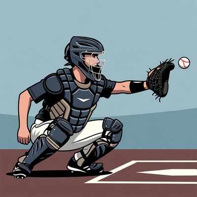 Baseball catcher catching ball