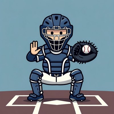 Cartoon Baseball Catcher Signaling Stop