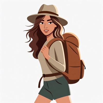 Asian woman hiker with backpack