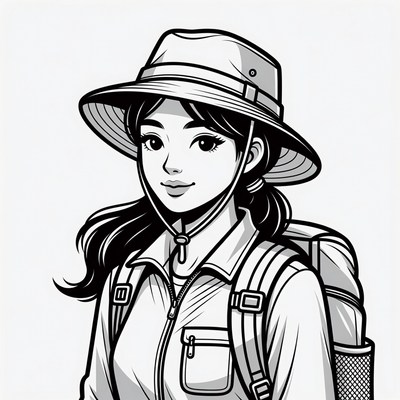 Asian woman wearing backpack and hat