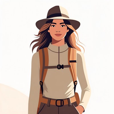 Asian woman wearing fedora and backpack