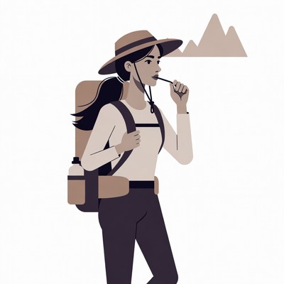 Woman hiker thinking with backpack