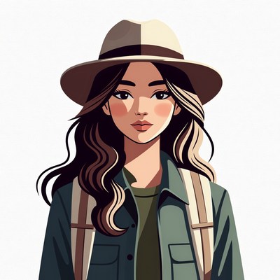 Asian woman wearing fedora and backpack