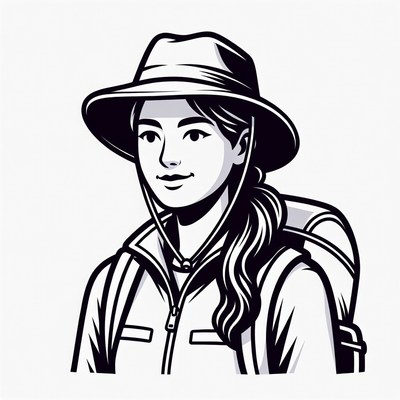 Asian woman hiker with backpack