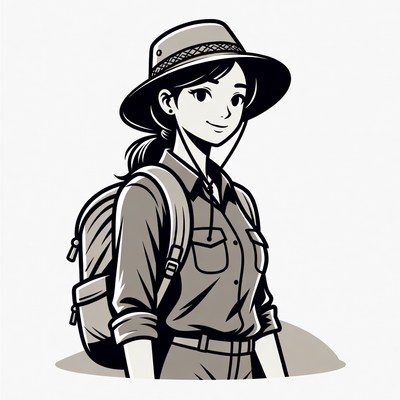 Anime girl wearing safari hat backpack