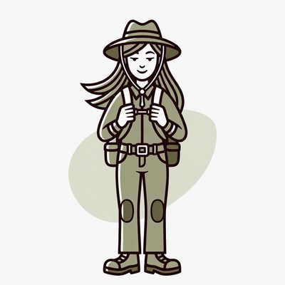 Girl scout illustration with backpack
