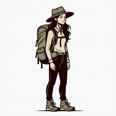 Asian woman hiker with backpack