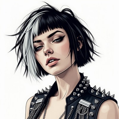 Punk girl with black white hair