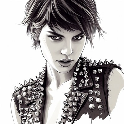 Woman in spiked leather vest