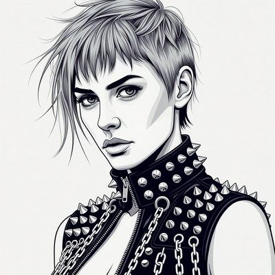 Woman with spiked leather vest