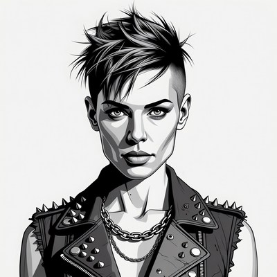 Punk Woman with Spiky Hair and Leather Vest