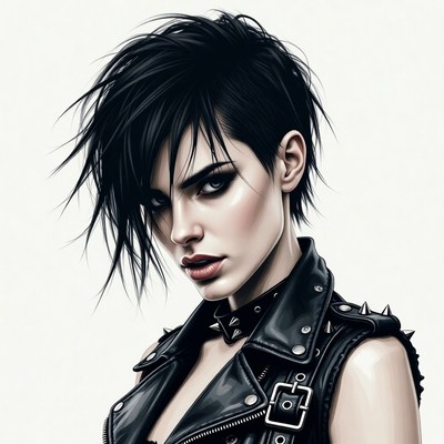 Woman in spiked leather vest