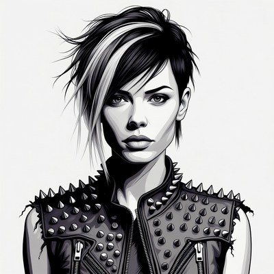 Woman with spiked leather vest