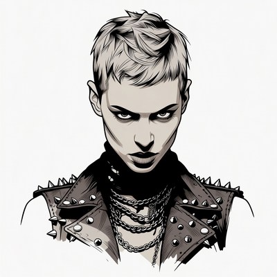 Woman in spiked leather vest