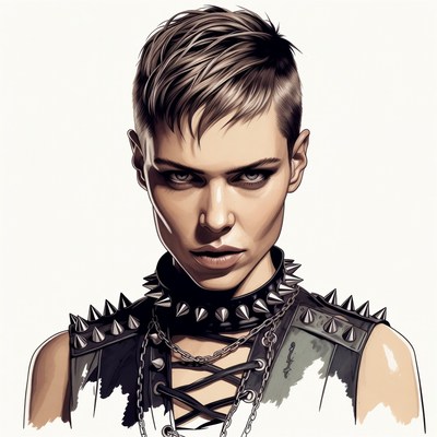 Woman with spiked choker and chains