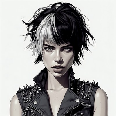 Woman with split black white hair