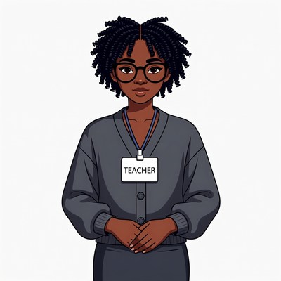 African-American woman teacher with name tag