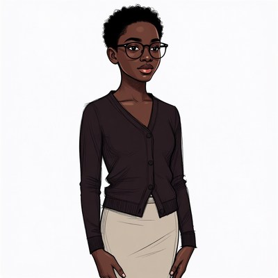 African-American woman in cardigan and skirt
