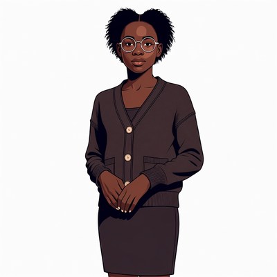 African-American woman in cardigan and skirt