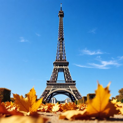 Eiffel Tower with Autumn Leaves