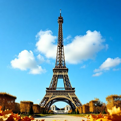 Eiffel Tower with Autumn Leaves