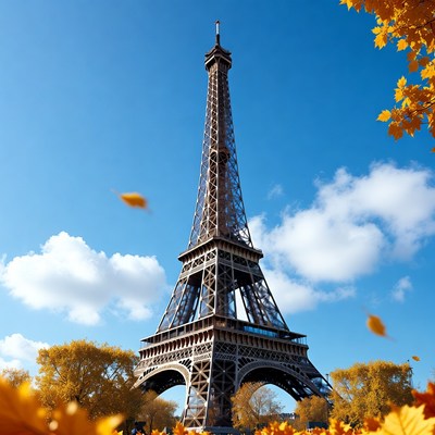 Eiffel Tower with Autumn Leaves